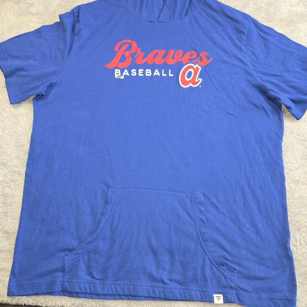 Fanatics Atlanta Braves Baseball Mens Blue Short Sleeve Hoodie T-Shirt 2XL